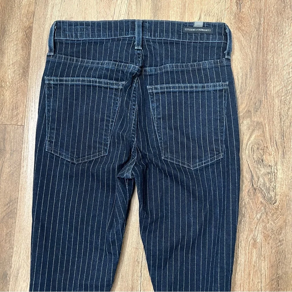 Citizen Of Humanity Drew Flounce High Rise Jeans Blue Pinstripe‎ Flare Size 24